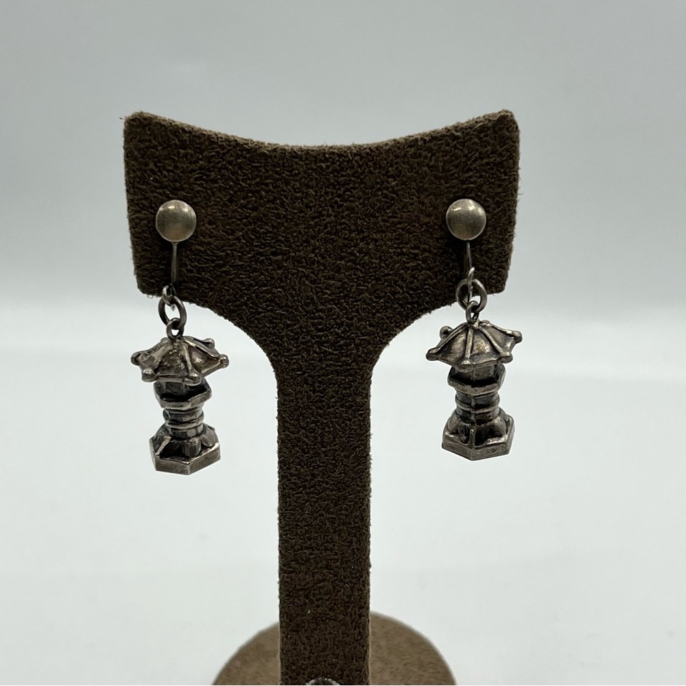 Vintage Chinese temple sterling silver screw back earrings